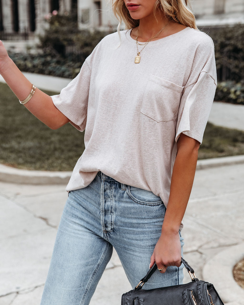 Magnolia Cotton Blend Pocket Tee - Beige