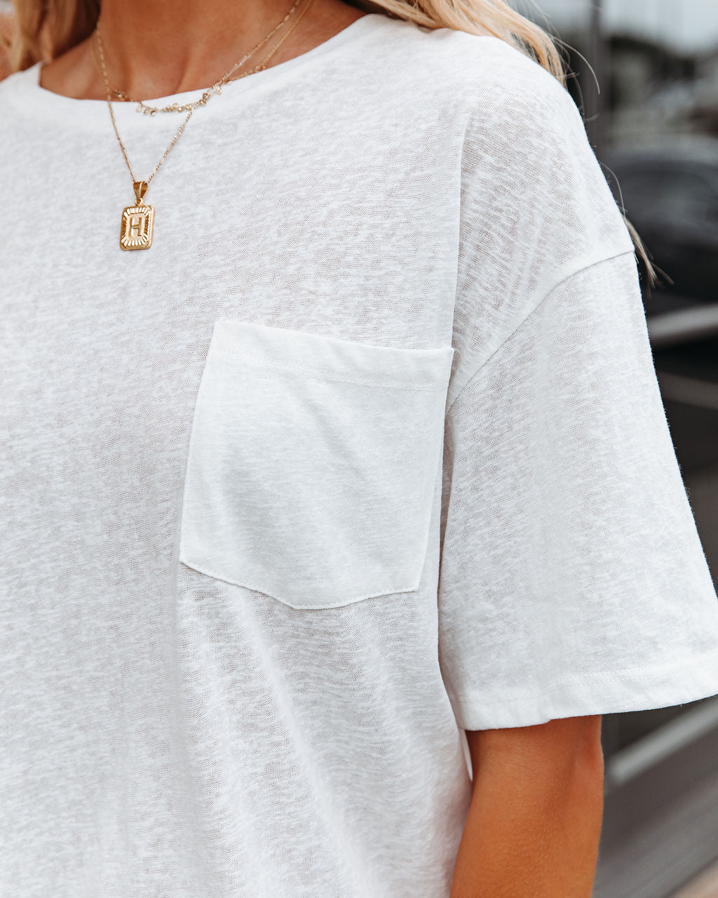 Magnolia Cotton Blend Pocket Tee - White