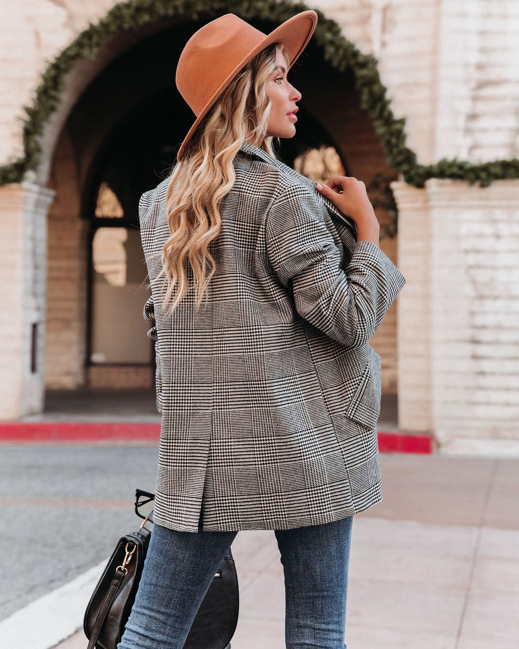 Markell Cotton Blend Pocketed Houndstooth Blazer