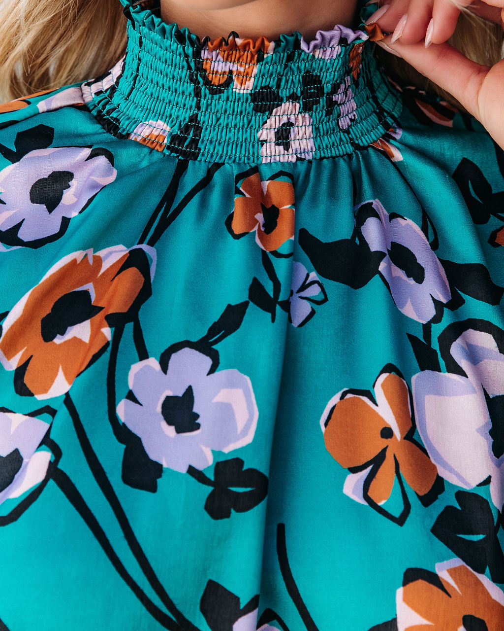 Maryweld Floral Satin Smocked Blouse