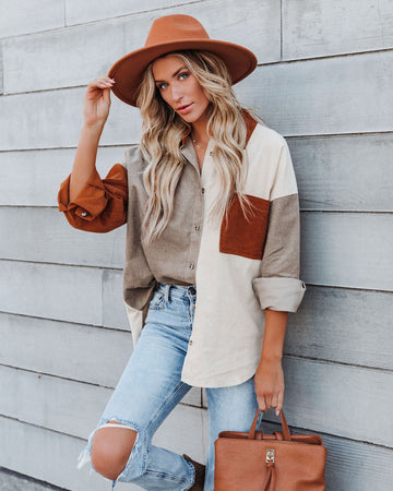 Mav Cotton Corduroy Colorblock Shacket