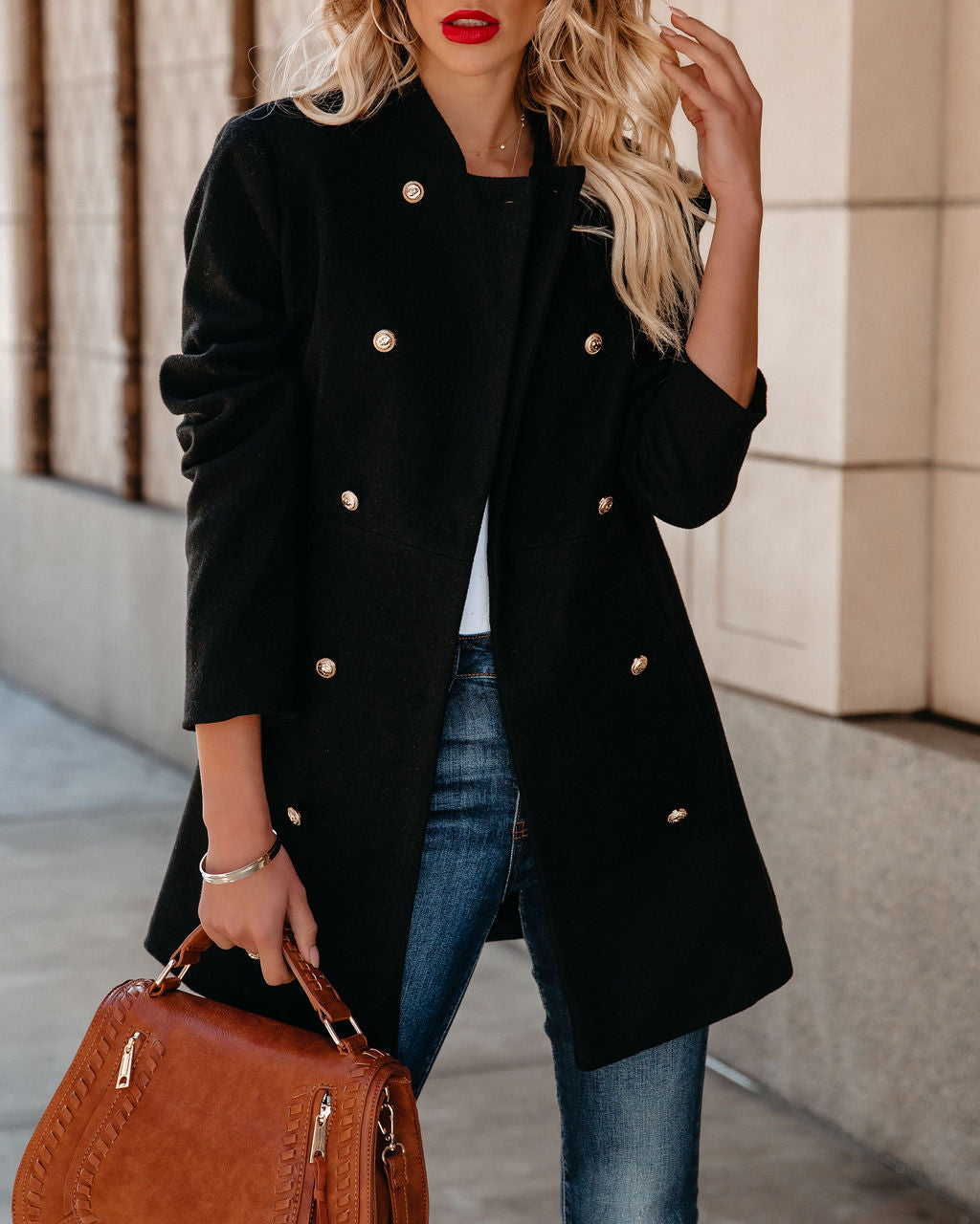 Meghan Pocketed Peacoat - Black