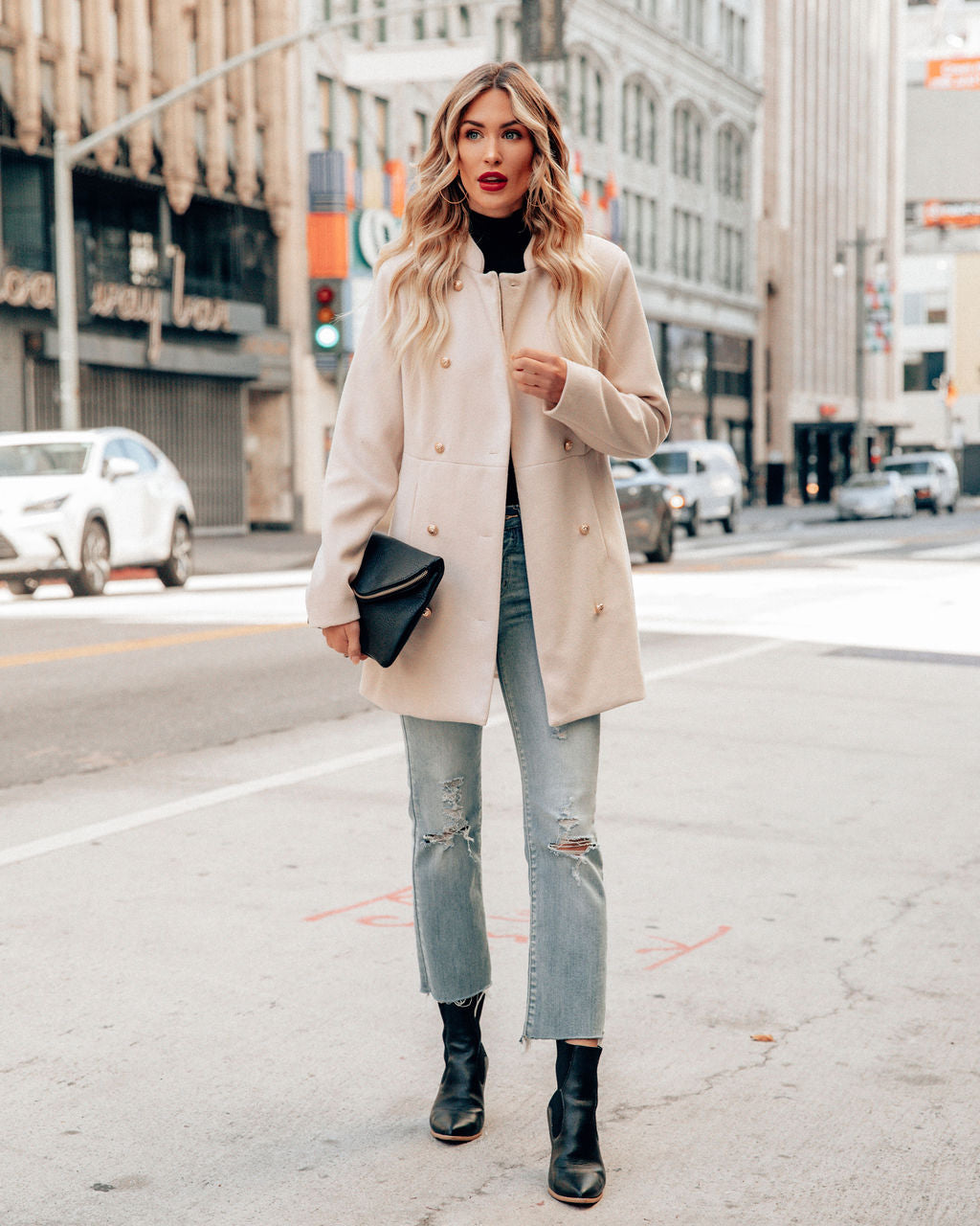 Meghan Pocketed Peacoat - Ecru