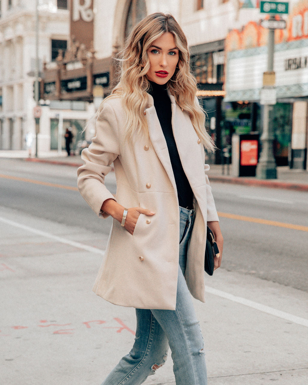 Meghan Pocketed Peacoat - Ecru