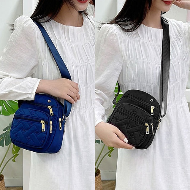 Women's Quilted Nylon Crossbody Bag – Lightweight Waterproof Shoulder Purse with Multi-Pocket Design for Travel & Daily Use