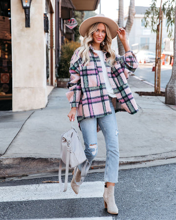 Milestone Cotton Plaid Shacket - Pink