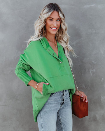 Mindful Cotton Pocketed Henley Hoodie - Green