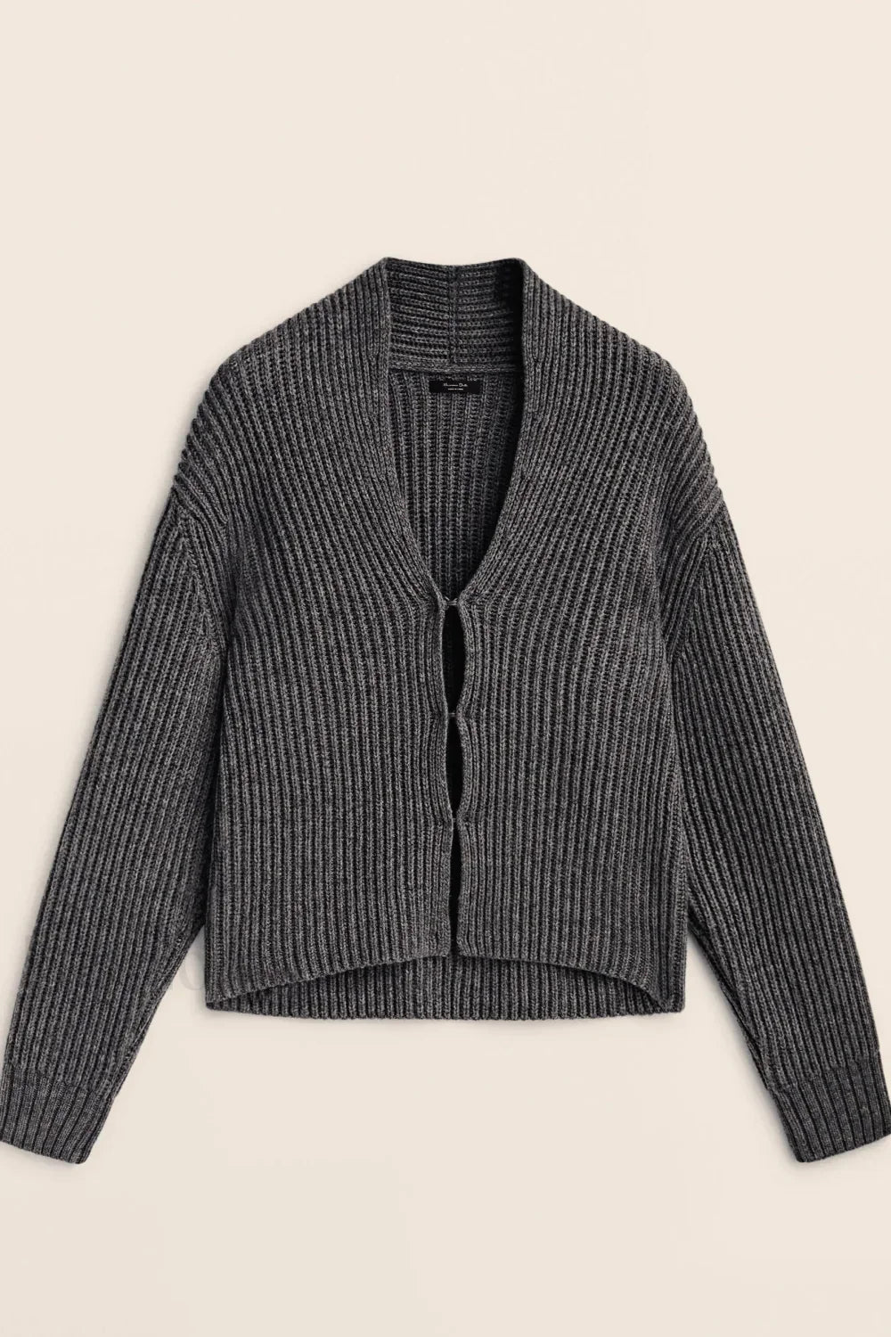 Minimalist Beige V-neck Knit Cardigan