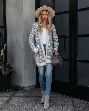 Mirza Pocketed Zebra Knit Cardigan