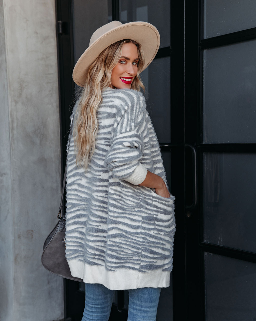 Mirza Pocketed Zebra Knit Cardigan