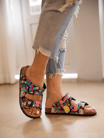 Double Strap Slingback Footbed Sandal - Multi