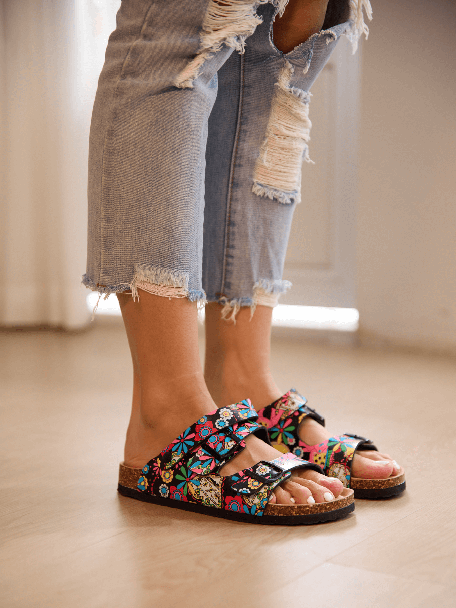 Double Strap Slingback Footbed Sandal - Multi