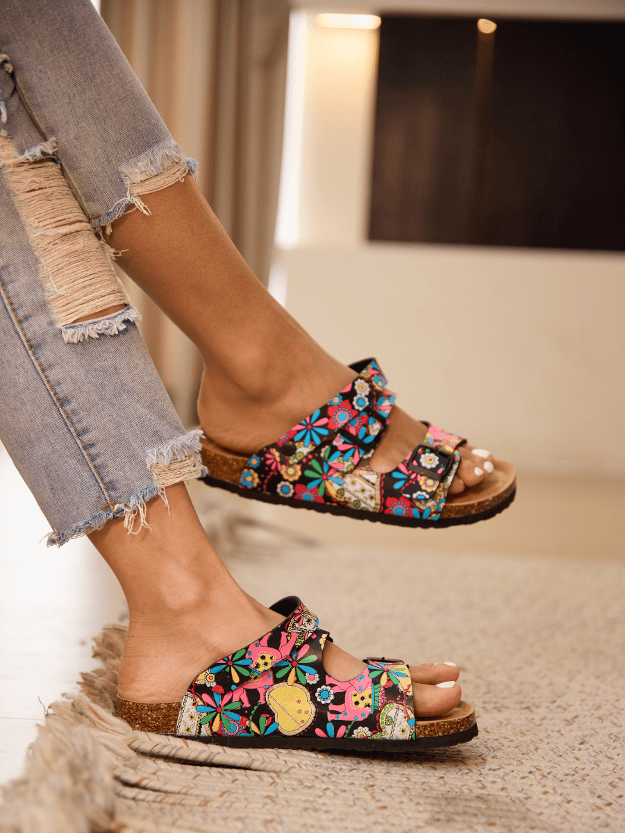 Double Strap Slingback Footbed Sandal - Multi