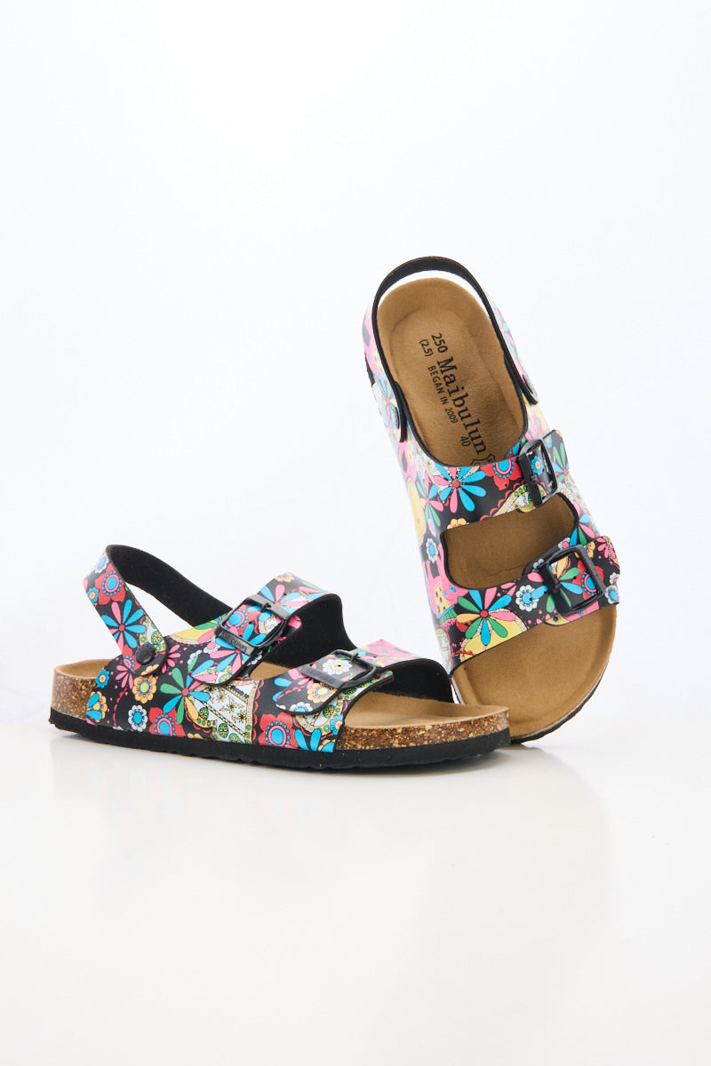 Double Strap Slingback Footbed Sandal - Multi