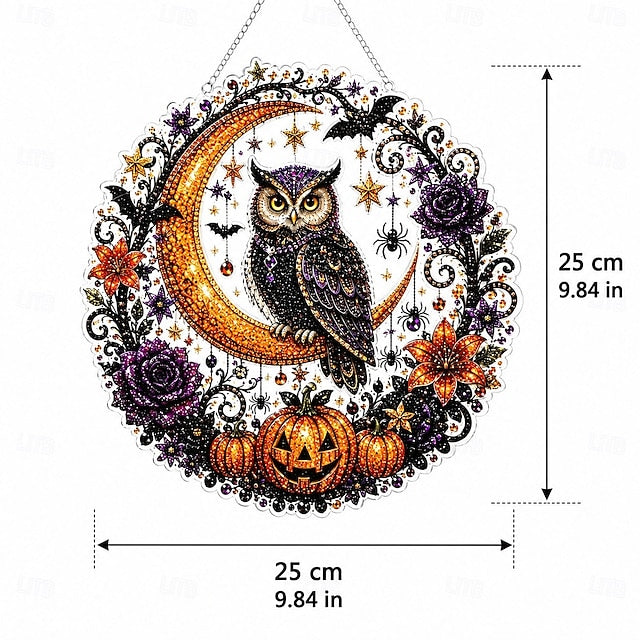 Halloween DIY Black Cat Moon Diamond Art Hanging Ornament Kit