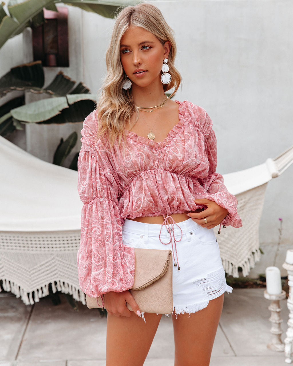 Narcisse Billowed Crop Drawstring Blouse