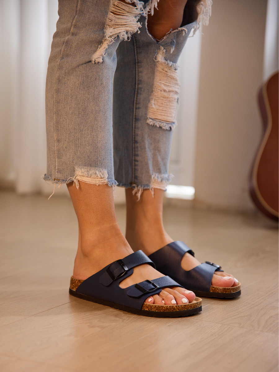 Signature Double Strap Footbed Sandal - Navy