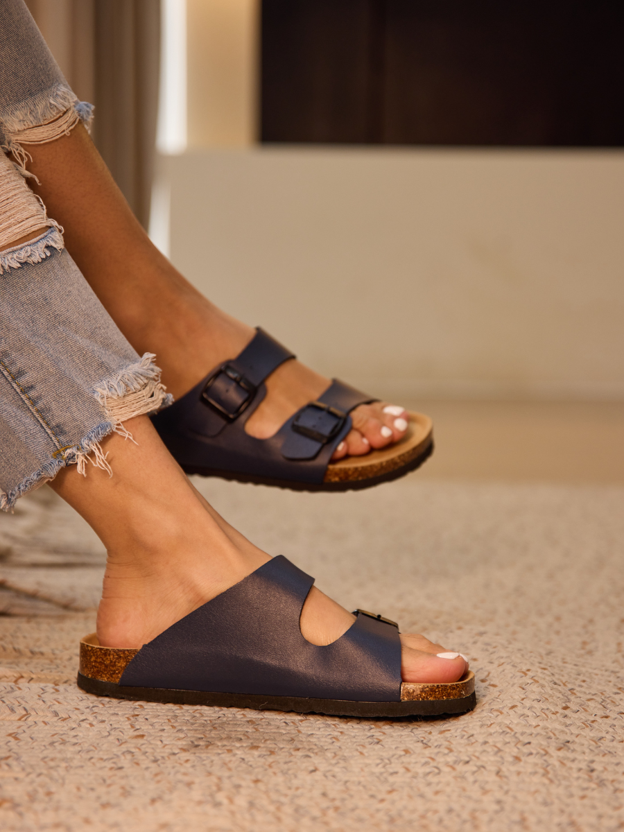 Signature Double Strap Footbed Sandal - Navy