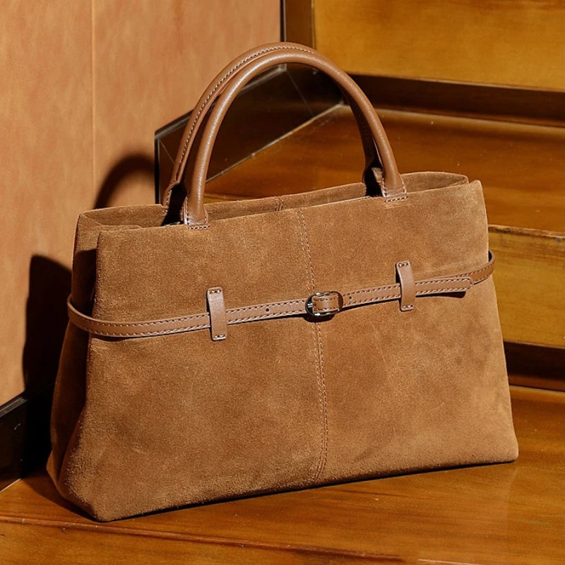 Suede Cowhide Genuine Leather Tote Handbags - Women Luxury Crossbody Bag