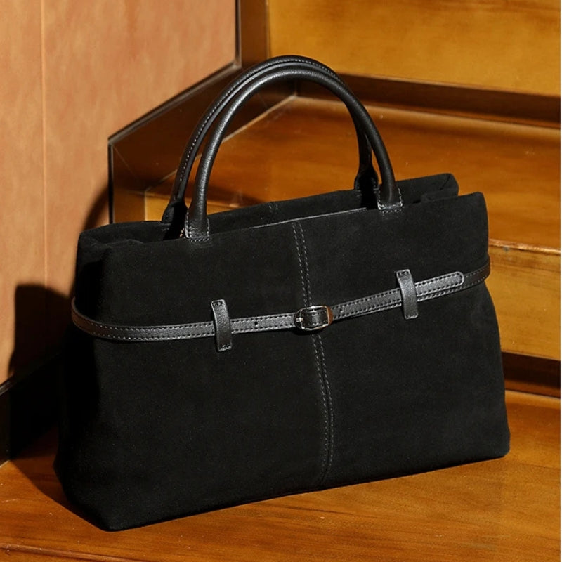 Suede Cowhide Genuine Leather Tote Handbags - Women Luxury Crossbody Bag