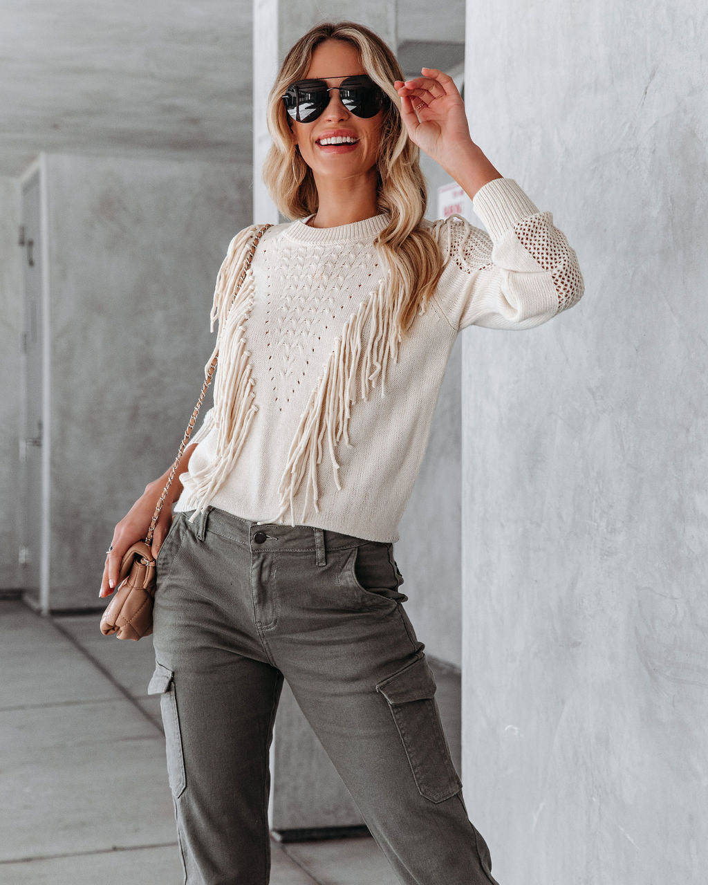 Nigel Fringe Knit Sweater - Ivory
