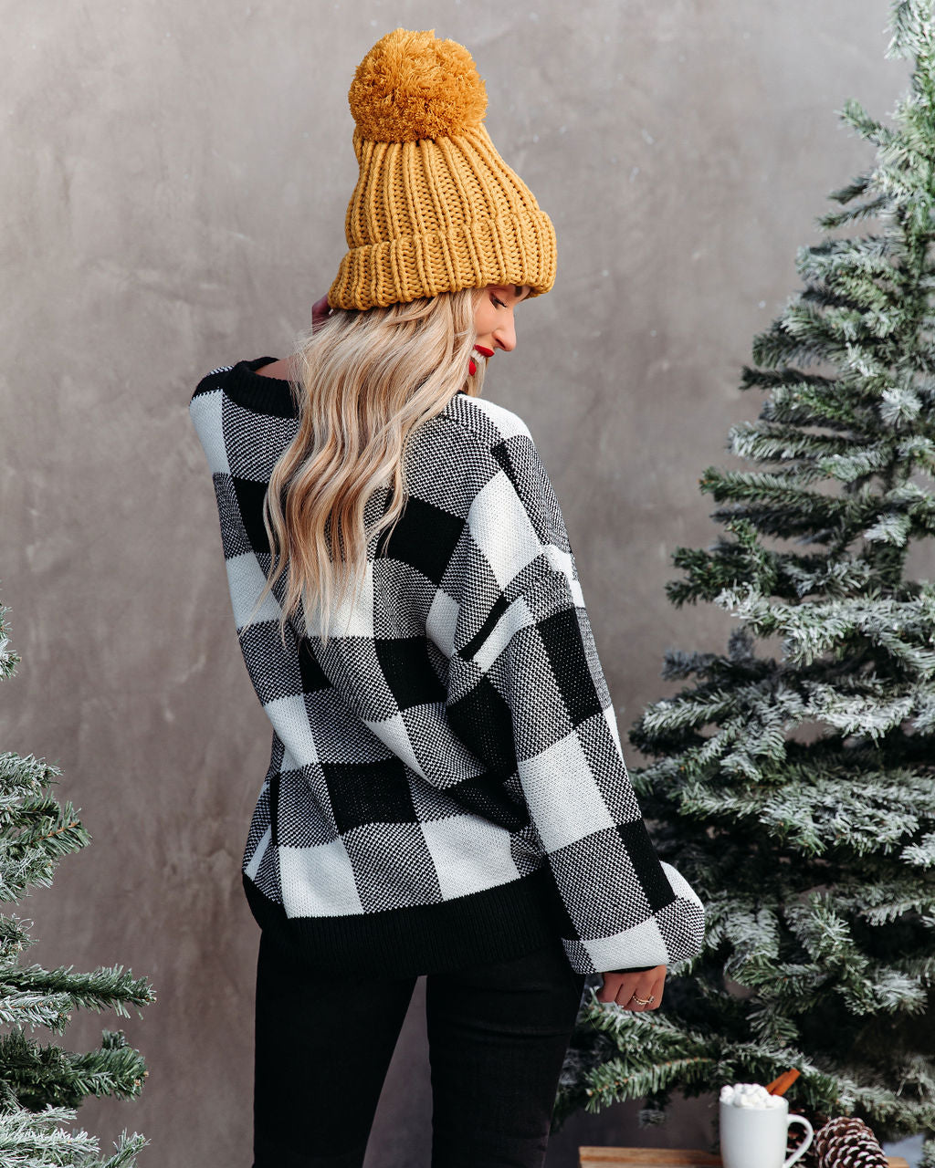 Nonny Checkered Knit Sweater - Black