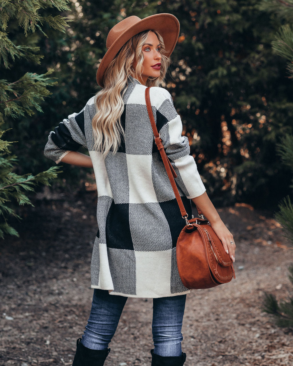 Odelia Pocketed Checkered Knit Cardigan