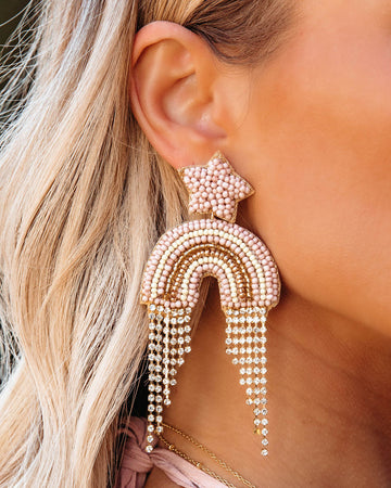 Over The Rainbow Beaded Statement Earrings - Blush