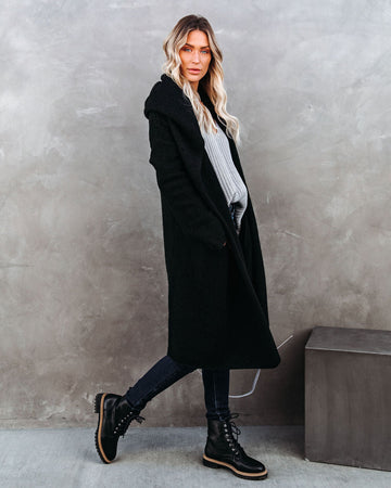 Park City Pocketed Hooded Coatigan - Black