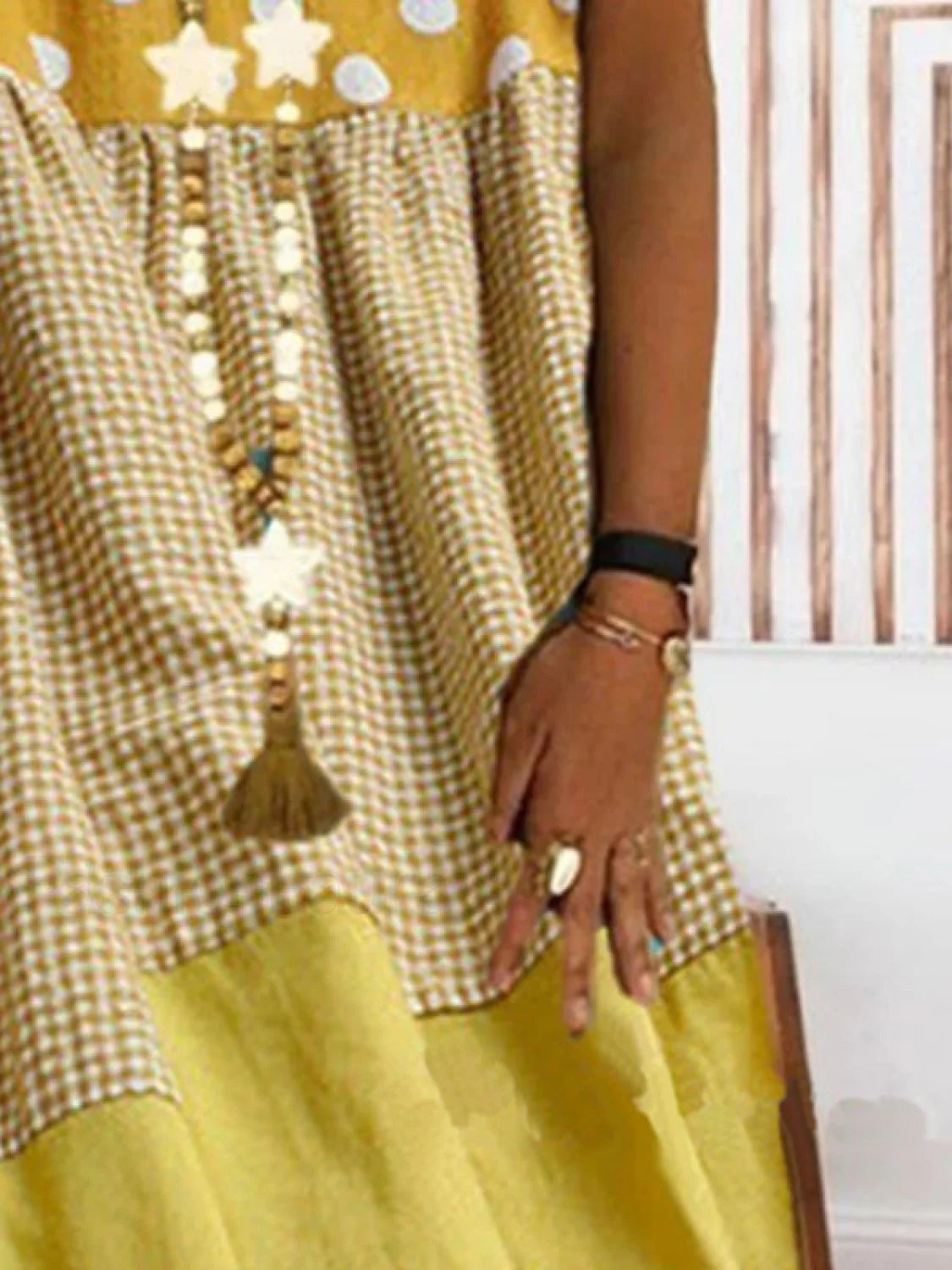 Patchwork Checkered Print Midi Dress