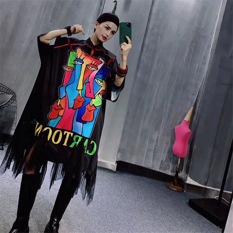 Women Irregular Tassel Print Pattern Letter Plus Size Pullover Dress-Cozy Dresses-Free Shipping at meselling99