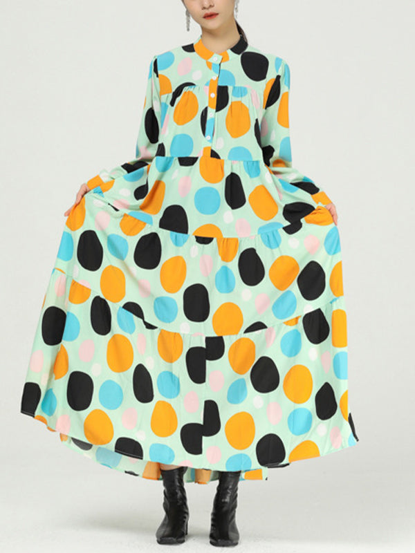 Women Color Polka Dot Floral Dress-Maxi Dresses-Free Shipping at meselling99