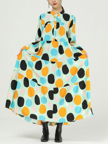 Women Color Polka Dot Floral Dress-Maxi Dresses-Free Shipping at meselling99