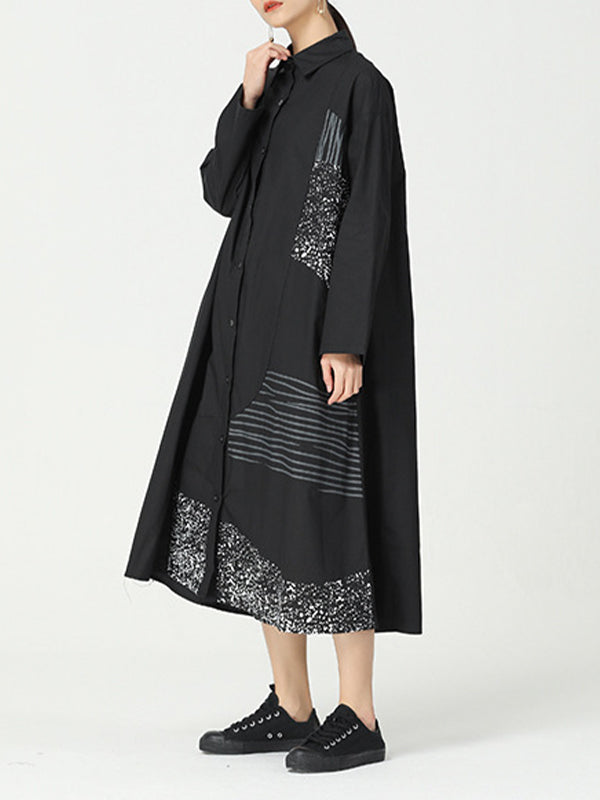 Women Printed Long Sleeve Irregular Dress-Maxi Dresses-Free Shipping at meselling99