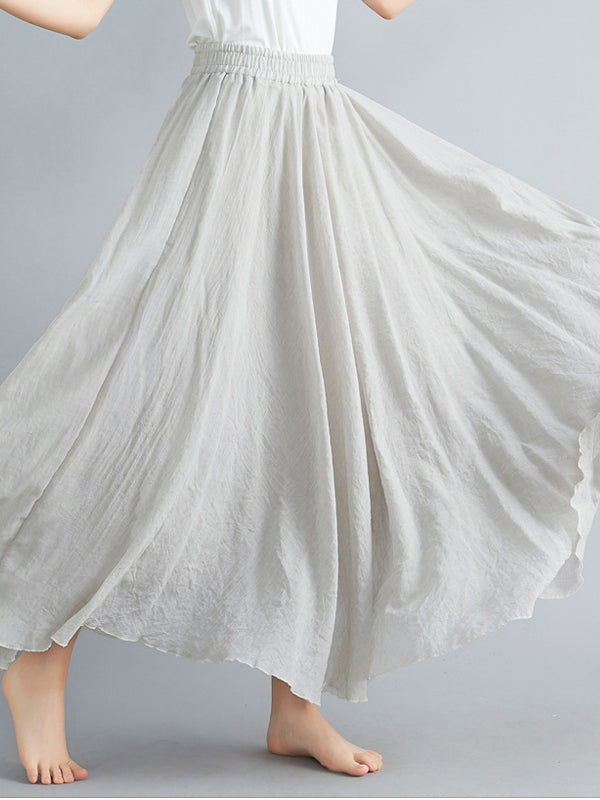 Women Elastic Waist Solid Color Casual Skirt-Maxi Dresses-BEIGE-M-Free Shipping at meselling99