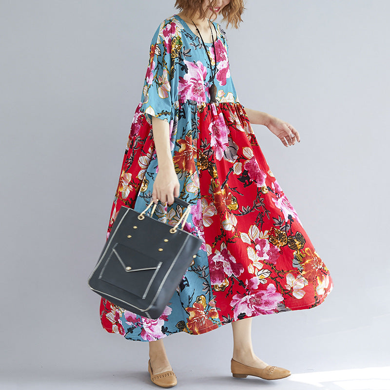 Women Ethnic Printed Plus Size Floral Print Loose Dress-Maxi Dresses-SAME AS PICTURE-FREE SIZE-Free Shipping at meselling99