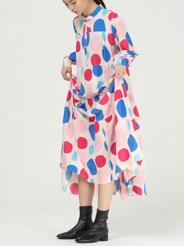 Women Color Polka Dot Floral Dress-Maxi Dresses-Free Shipping at meselling99