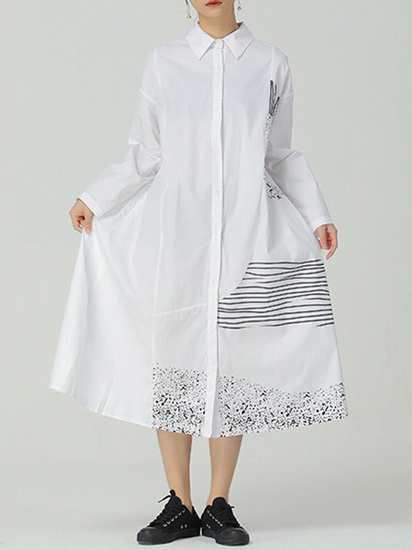 Women Printed Long Sleeve Irregular Dress-Maxi Dresses-Free Shipping at meselling99