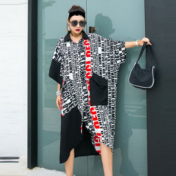 Plus Size Irregular Fashion Women Pocket Elegant Casual Letter Print Dress-Maxi Dresses-The same as picture-Free Size-Free Shipping at meselling99