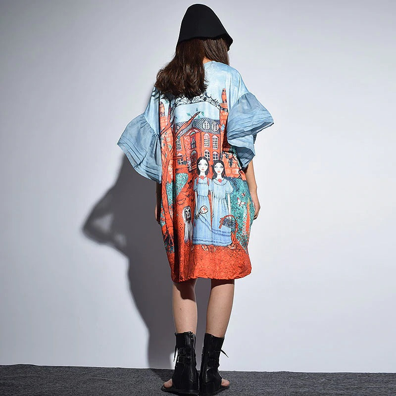 Female Full SleeveHalf Sleeve Ruffles Cartoon Above Knee Dress-Maxi Dresses-The same as picture-Free Size-Free Shipping at meselling99