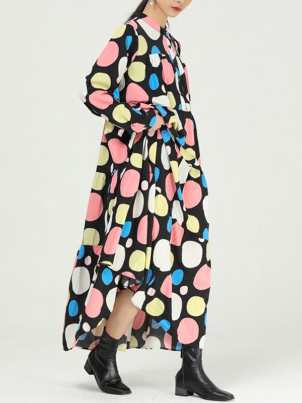 Women Color Polka Dot Floral Dress-Maxi Dresses-Free Shipping at meselling99