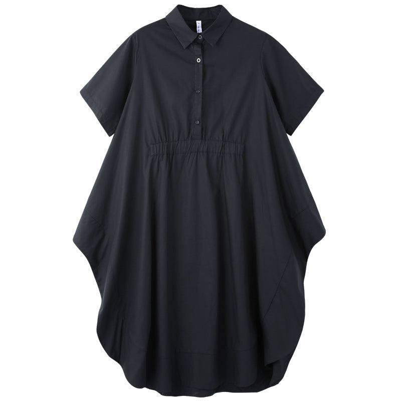 Women White/Black Short Sleeves Shirt Dresses with Button-Maxi Dresses-Black-Free Size-Free Shipping at meselling99