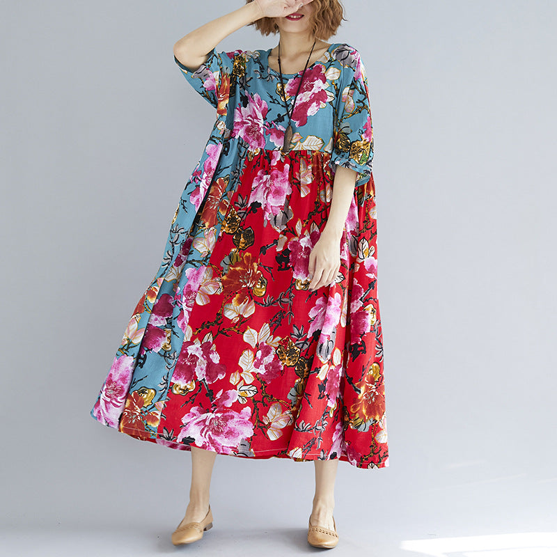 Women Ethnic Printed Plus Size Floral Print Loose Dress-Maxi Dresses-SAME AS PICTURE-FREE SIZE-Free Shipping at meselling99