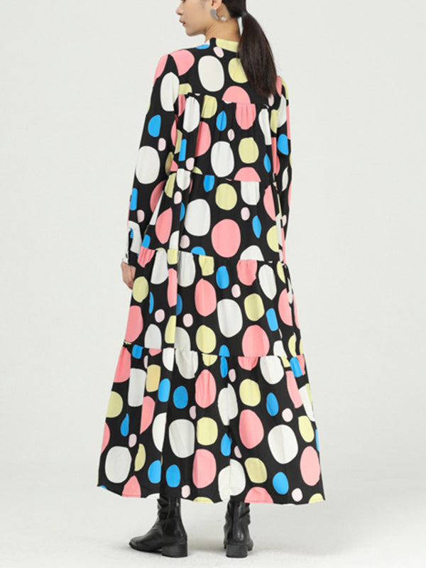 Women Color Polka Dot Floral Dress-Maxi Dresses-Free Shipping at meselling99