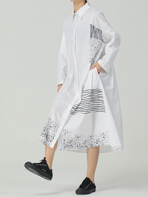 Women Printed Long Sleeve Irregular Dress-Maxi Dresses-Free Shipping at meselling99