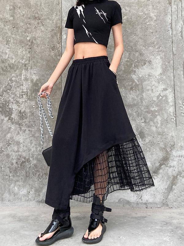 Black Casual Split-Joint Gauze A-Line Long Skirts-FREE SIZE-BLACK-Free Shipping at meselling99