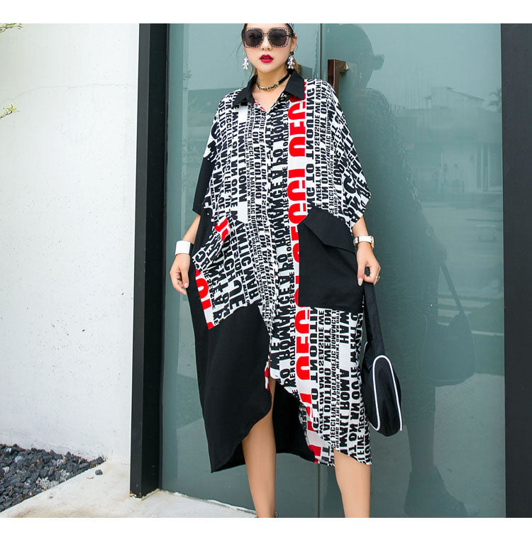 Plus Size Irregular Fashion Women Pocket Elegant Casual Letter Print Dress-Maxi Dresses-The same as picture-Free Size-Free Shipping at meselling99