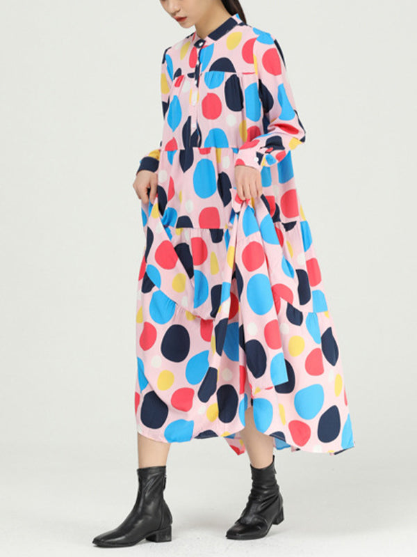 Women Color Polka Dot Floral Dress-Maxi Dresses-Free Shipping at meselling99