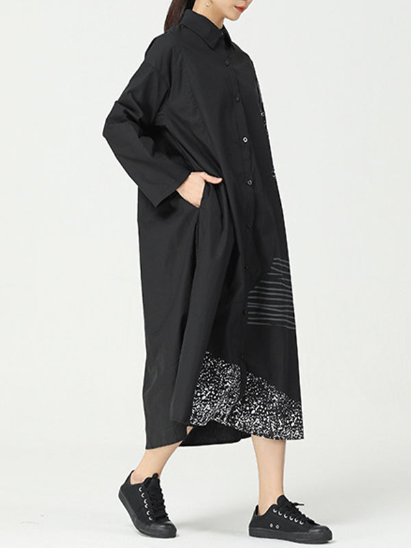 Women Printed Long Sleeve Irregular Dress-Maxi Dresses-Free Shipping at meselling99