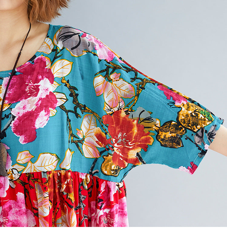 Women Ethnic Printed Plus Size Floral Print Loose Dress-Maxi Dresses-SAME AS PICTURE-FREE SIZE-Free Shipping at meselling99